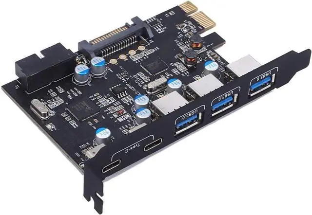 Alt view image 3 of 7 - BUCIER PCI-E to Type C (2),Type A (3) USB 3.0 5-Port PCI Express Expansion Card Expanding 2 USB 3.0 Ports with Internal 19-Pin Connector for Window 7/8/10/XP/Vista