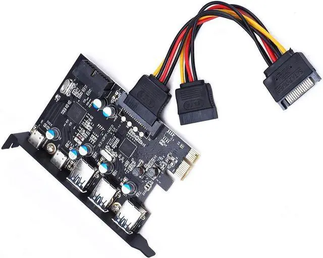Alt view image 2 of 7 - BUCIER PCI-E to Type C (2),Type A (3) USB 3.0 5-Port PCI Express Expansion Card Expanding 2 USB 3.0 Ports with Internal 19-Pin Connector for Window 7/8/10/XP/Vista