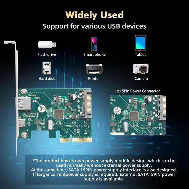 Alt view image 6 of 7 - BUCIER PCIE to USB 3.2 Gen2 10Gbps Expansion Card, 2 Port USB Type-A and Type-C Ports, Self-Powered, Low Profile Bracket, USB3.2 Hub Controller Adapter for Windows 10/11