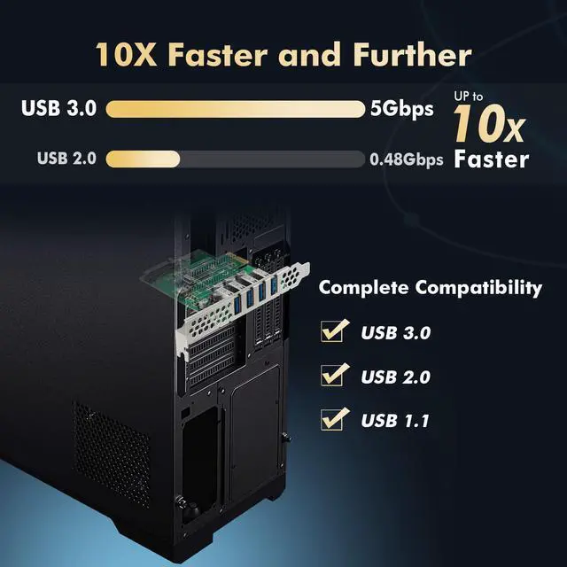 Alt view image 3 of 7 - BUCIER PCIE to 4 Ports USB 3.0 Expansion Card, Self-Powered, Low Profile Bracket, USB3 Hub Controller Adapter for Windows 10/11