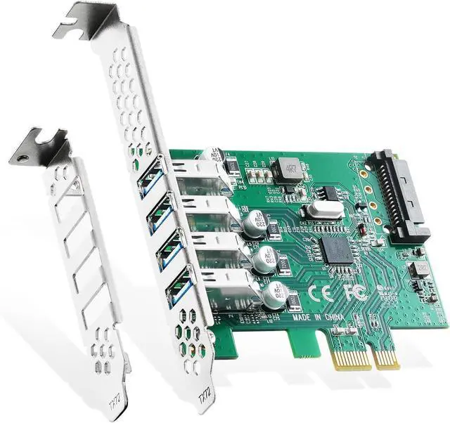 Main image of BUCIER PCIE to 4 Ports USB 3.0 Expansion Card, Self-Powered, Low Profile Bracket, USB3 Hub Controller Adapter for Windows 10/11