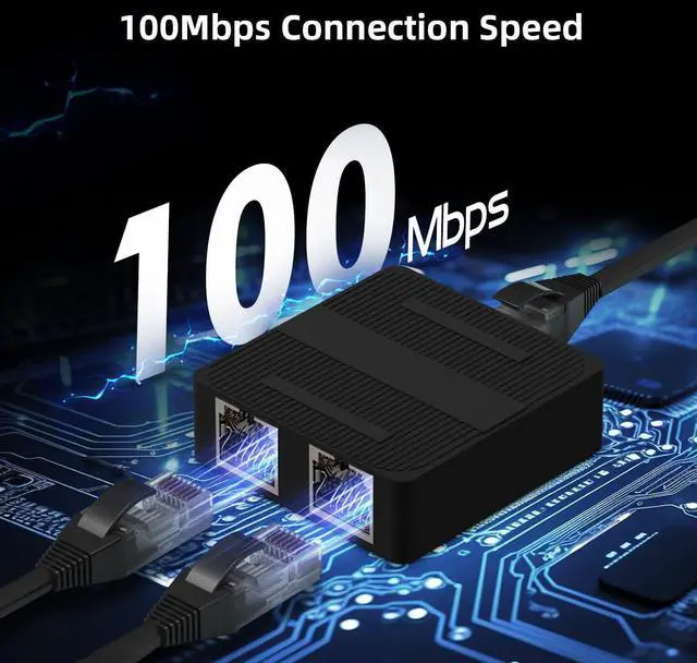 Alt view image 3 of 7 - BUCIER 1 to 2 Network Splitter, 3 Port Ethernet Switch, 10/100Mbps, Type-C Power Supply, Mini Size Plug and Play