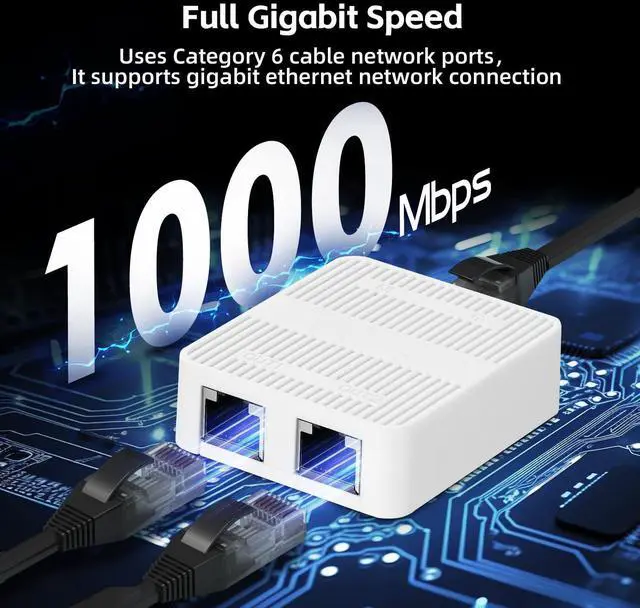 Alt view image 3 of 7 - BUCIER 1 to 2 Gigabit Network Splitter, 3 Port Gigabit Ethernet Switch, Type-C Power Supply, Mini Size Plug and Play (White)