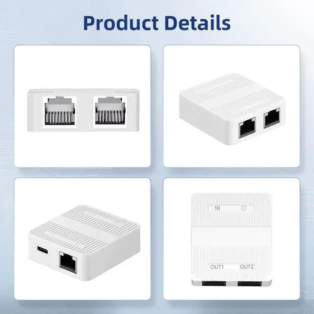 Alt view image 6 of 7 - BUCIER 1 to 2 Gigabit Network Splitter, 3 Port Gigabit Ethernet Switch, Type-C Power Supply, Mini Size Plug and Play (White)