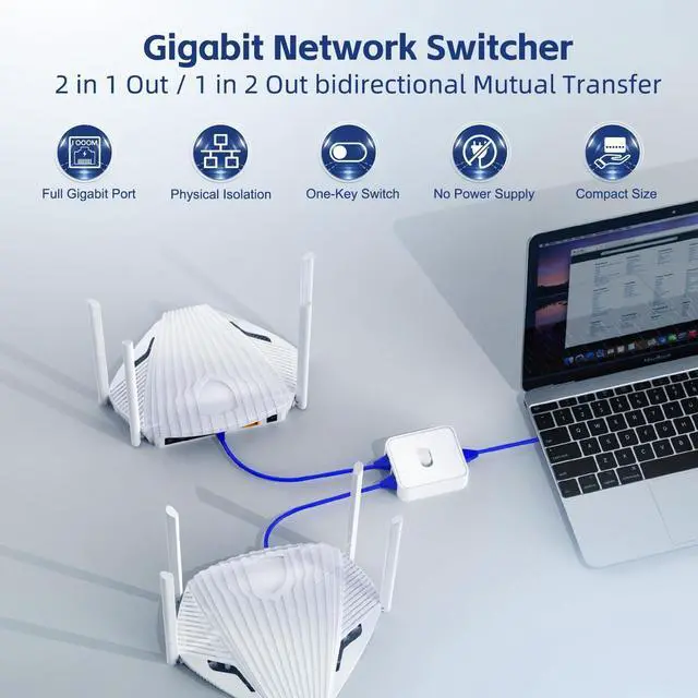 Alt view image 2 of 7 - BUCIER Gigabit Network Switcher, Passive Ethernet Selector, in/Out to A or B Network, Bidirectional Manual Switcher, No Power Required (White)