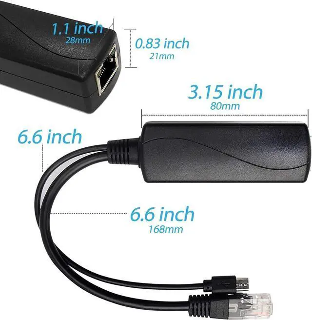 Alt view image 5 of 6 - BUCIER Micro USB PoE Splitter 5V 3A, IEEE 802.3af/at Standard 10/100Mbps for Raspberry Pi 3B, Tablets, Dropcam Power Over Ethernet USB Splitter Adapter