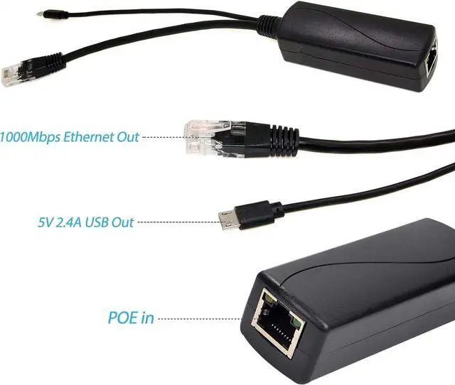 Alt view image 2 of 7 - BUCIER Gigabit Micro USB PoE Splitter 5V 2.4A, IEEE 802.3af Standard 10/100/1000Mbps for Raspberry Pi 3B, Google WiFi, Tablets, Dropcam Power Over Ethernet USB Splitter Adapter