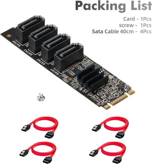 Alt view image 7 of 7 - BUCIER M.2 to SATA Card 4 Port, 6Gbps SATA 3.0 Controller, Includes 4 SATA Cables, for Windows 10/11
