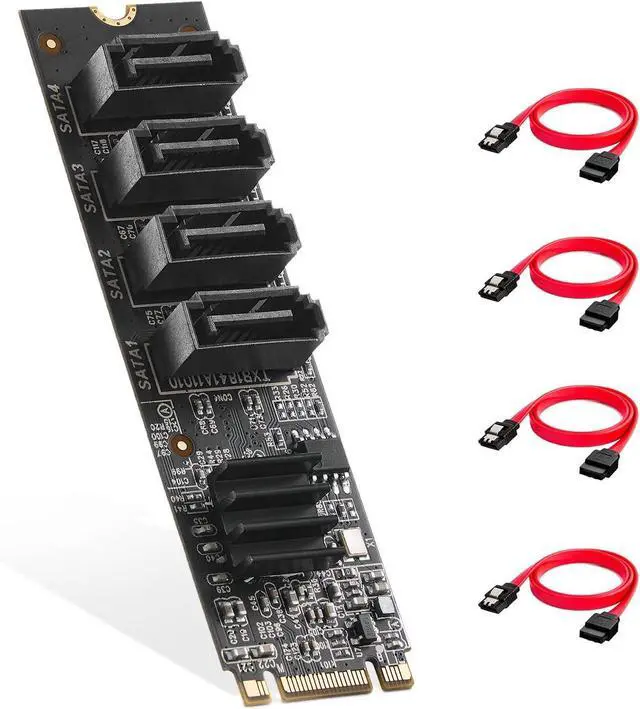 Main image of BUCIER M.2 to SATA Card 4 Port, 6Gbps SATA 3.0 Controller, Includes 4 SATA Cables, for Windows 10/11