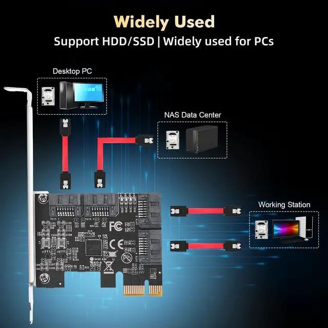 Alt view image 5 of 7 - BUCIER PCIE X1 to SATA Card 4 Port, 6Gbps SATA 3.0 Controller, Includes 4 SATA Cables and Low Profile Bracket, for Windows 10/11
