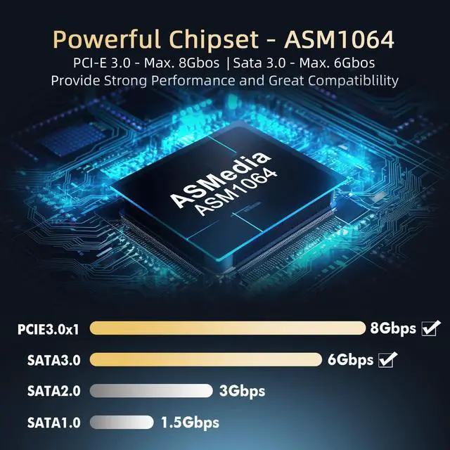 Alt view image 3 of 7 - BUCIER PCIE X1 to SATA Card 4 Port, 6Gbps SATA 3.0 Controller, Includes 4 SATA Cables and Low Profile Bracket, for Windows 10/11