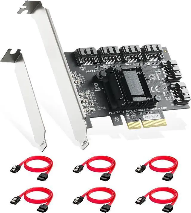 Main image of BUCIER PCIE X4 to SATA Card 6 Port, 6Gbps SATA 3.0 Controller, Includes 6 SATA Cables and Low Profile Bracket, for Windows 10/11