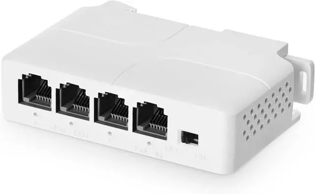 Main image of BUCIER PoE Passthrough Switch, 1 PoE in 3 PoE Out Extender, IEEE802.3af/at PoE Powered, 100Mbps Ethernet, din-Rail & Wall Mount