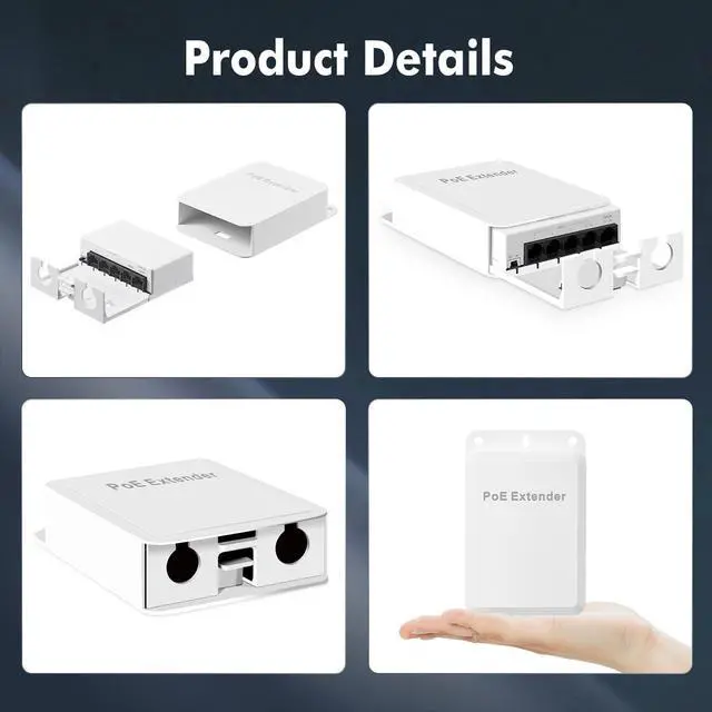 Alt view image 7 of 7 - BUCIER Outdoor PoE Passthrough Switch, 1 PoE in 4 PoE Out Extender, IEEE802.3af/at/bt PoE Powered 90W, 100Mbps Ethernet, Wall Mount Waterproof Plug and Play
