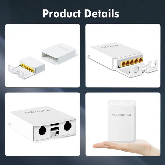 Alt view image 7 of 7 - BUCIER Outdoor Gigabit PoE Passthrough Switch, 1 PoE in 4 PoE Out Extender, IEEE802.3af/at/bt PoE Powered 90W, 10/100/1000Mbps Ethernet, Wall Mount Waterproof Plug and Play