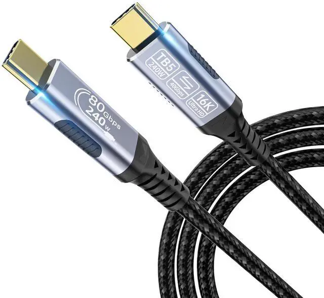 Main image of BUCIER 5ft USB 5 Cable, 80 Gbps Data Transfer, Dual 8K/16K Display Support, 240W Charging, USB-C to USB-C for Laptops, Monitors & PCs