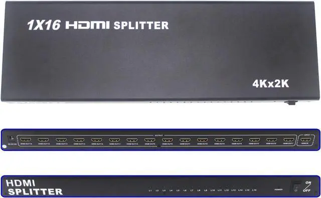 Main image of BUCIER 16 Port HDMI Splitter 1x16 Full HD 1080P HDMI 1.4 Splitter with Switcher Converter Support 4KX2K 3D Digital Audio Format-Black