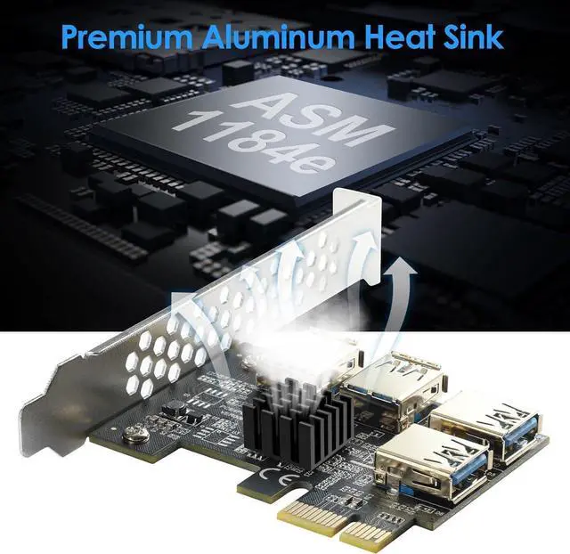 Alt view image 4 of 7 - BUCIER PCI-E 1 to 4 PCI-Express 16X Slots Riser Card - Higher Stability USB 3.0 Adapter Multiplier Card for Bitcoin Mining Compatible with Windows Linux Mac(No USB Cables)