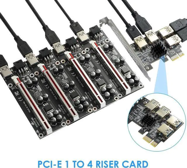 Alt view image 3 of 7 - BUCIER PCI-E 1 to 4 PCI-Express 16X Slots Riser Card - Higher Stability USB 3.0 Adapter Multiplier Card for Bitcoin Mining Compatible with Windows Linux Mac(No USB Cables)