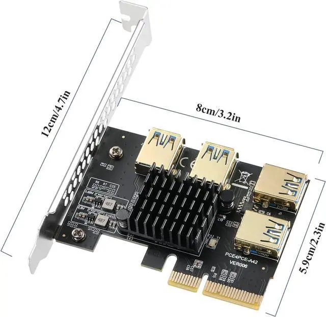 Alt view image 6 of 6 - BUCIER PCI Express Multiplier Riser Card - PCI-E 4X to External 4 PCI-E USB 3.0 Converter Adapter Card for Bitcoin ETH Mining Miner Device