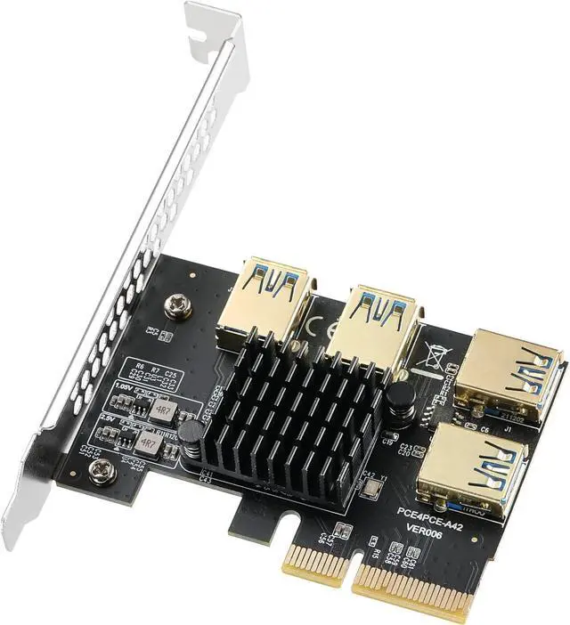 Main image of BUCIER PCI Express Multiplier Riser Card - PCI-E 4X to External 4 PCI-E USB 3.0 Converter Adapter Card for Bitcoin ETH Mining Miner Device