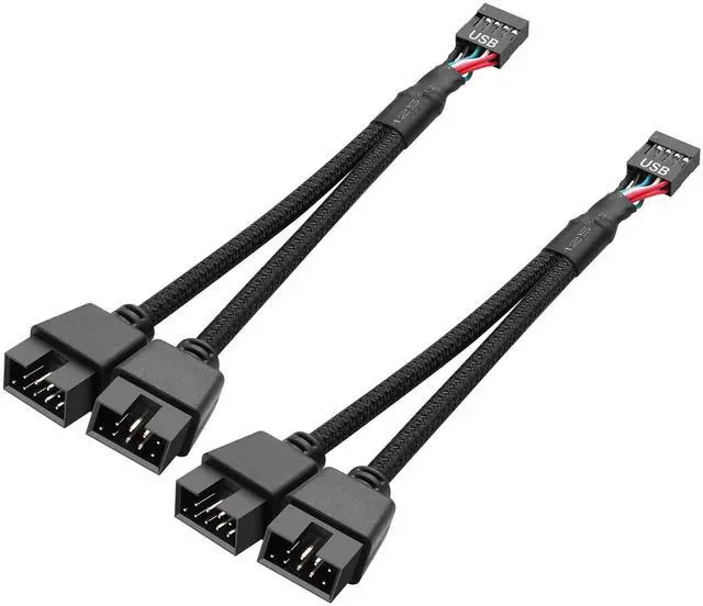 Main image of BUCIER 2 Pack Motherboard USB 2.0 9Pin Header Splitter 9 Pin USB 2.0 Female to Dual 9 Pin Male Extension Header Cable Nylon Braided for PC Computer Internal Motherboard (Black)