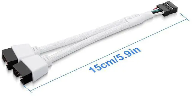 Alt view image 7 of 7 - BUCIER 2 Pack Motherboard USB 2.0 9Pin Header Splitter 9 Pin USB 2.0 Female to Dual 9 Pin Male Extension Header Cable Nylon Braided for PC Computer Internal Motherboard (White)
