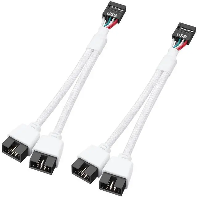 Main image of BUCIER 2 Pack Motherboard USB 2.0 9Pin Header Splitter 9 Pin USB 2.0 Female to Dual 9 Pin Male Extension Header Cable Nylon Braided for PC Computer Internal Motherboard (White)