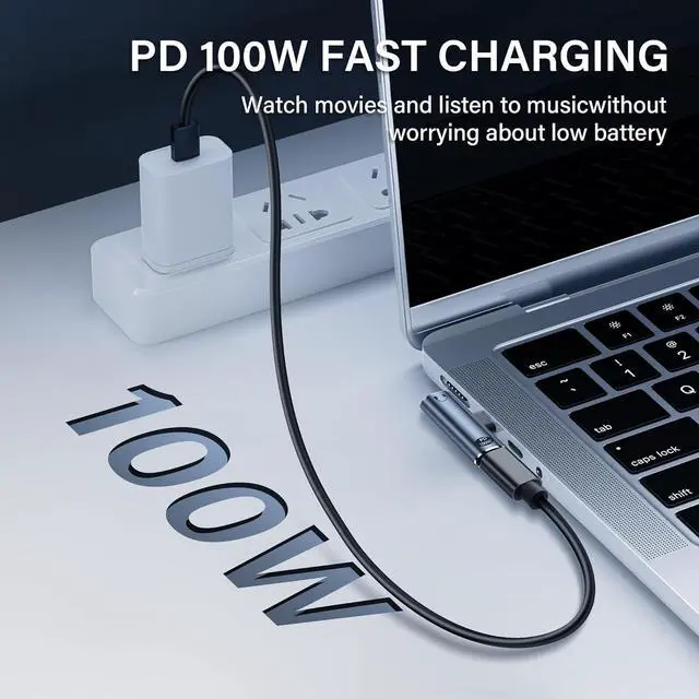 Alt view image 4 of 7 - BUCIER USB C to 3.5mm Audio Adapter USB Type C to Aux Female Headphones Jack& 100W 2-in-1 PD Power Supply Adapter DAC USB C Headphone Adapter for USB C Devices Without 3.5mm Interface