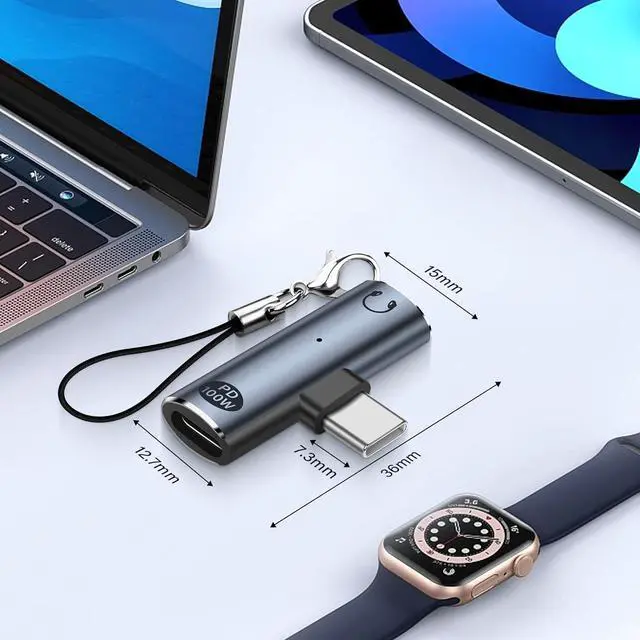 Alt view image 7 of 7 - BUCIER USB C to 3.5mm Audio Adapter USB Type C to Aux Female Headphones Jack& 100W 2-in-1 PD Power Supply Adapter DAC USB C Headphone Adapter for USB C Devices Without 3.5mm Interface