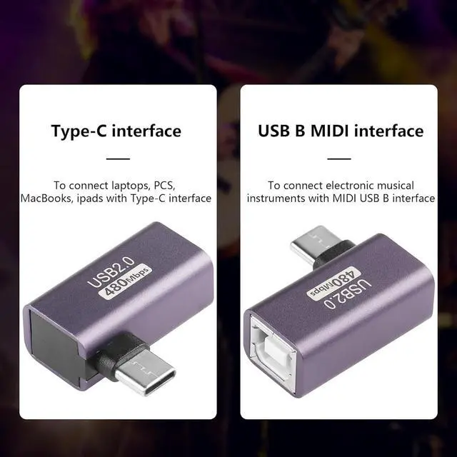 Alt view image 6 of 7 - BUCIER 2 Pack USB C to USB B Adapter Type C to MIDI Convert Connector Type C Male to USB B Female Printer Adapter for Eectric Piano DAC,Synthesizer,DJ Controller,Keyboard,Printer (90 Degree)