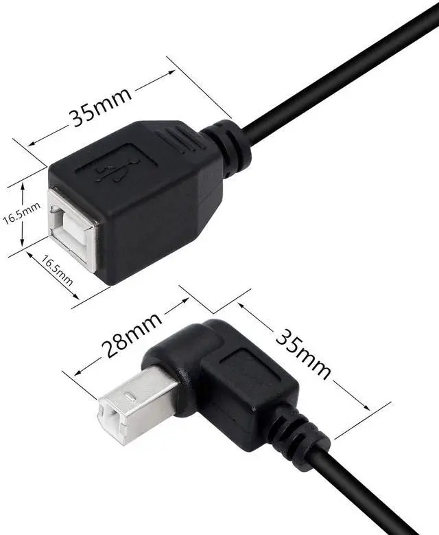 Alt view image 7 of 7 - BUCIER USB 2.0 Type-B Printer Cable, 2-Pack USB 2.0 B Female to Type-B Male (90 Degree UP + Down Right Angle) Printer Short Extension Cable for Scanner, Mobile HDD and More (UP-Down)