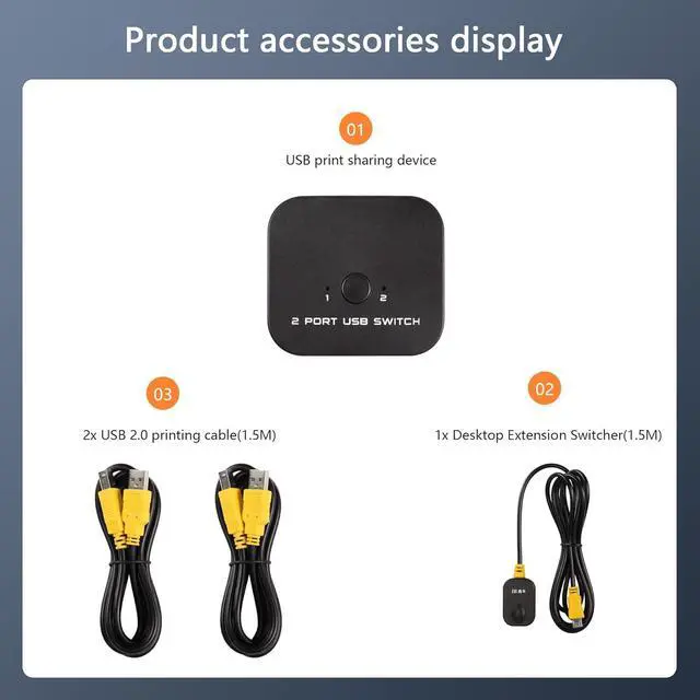 Alt view image 7 of 7 - BUCIER USB Printer Sharing Switch, 2 PCs Share 1 USB Device for 2 Computers Share Keyboard Mouse Scanner Printer, with Desktop Controller and 2 USB Cables Included