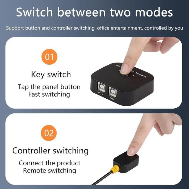 Alt view image 2 of 7 - BUCIER USB Printer Sharing Switch, 2 PCs Share 1 USB Device for 2 Computers Share Keyboard Mouse Scanner Printer, with Desktop Controller and 2 USB Cables Included