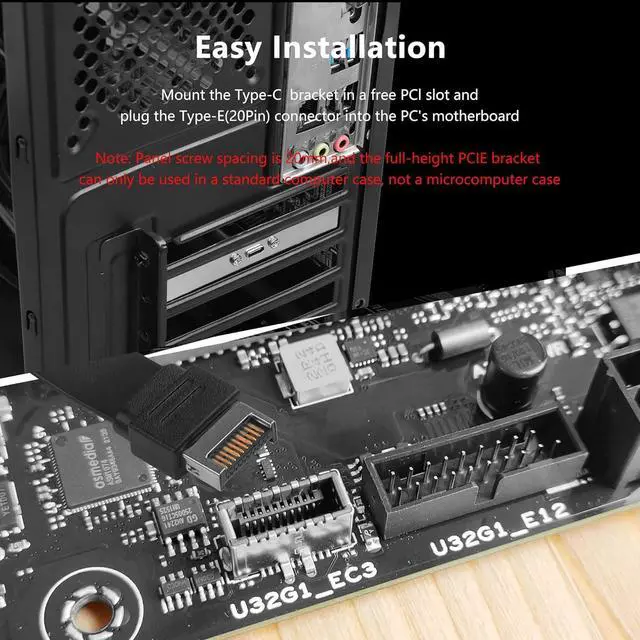 Alt view image 3 of 7 - BUCIER USB 3.1 Front Panel Header Type-C Extension Cable with Panel Mount Screw 10 Gbps Type-E 20Pin Male to USB-C Female Adapter Cable with Full Height Bracket,30cm/11.8inch