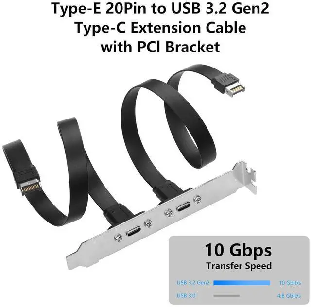 Alt view image 6 of 7 - BUCIER 1 Pack USB 3.1 Front Panel Header Type-C Extension Cables with Panel Mount Screw 10 Gbps Type-E 20Pin Male to USB-C Female Adapter Cables with Full Height Bracket,30cm/11.8inch