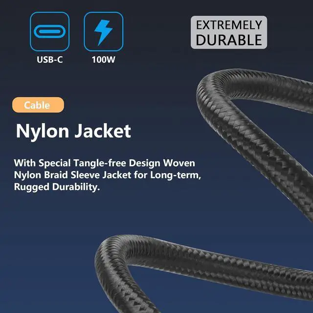 Alt view image 5 of 7 - BUCIER USB-C to C Cable - 100W Opposite U Shape, Fast Charging, Nylon Braided, 0.5M/1.6FT