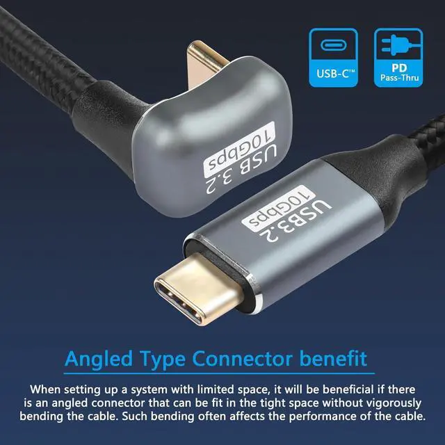 Alt view image 7 of 7 - BUCIER USB C to C Cable 100W U Shaped Back Angled USB-C USB 3.2 Type C Male to Female Data Extension 10Gbps Nylon Braided Cord Fast Charging for USB C Devices (3.3ft)