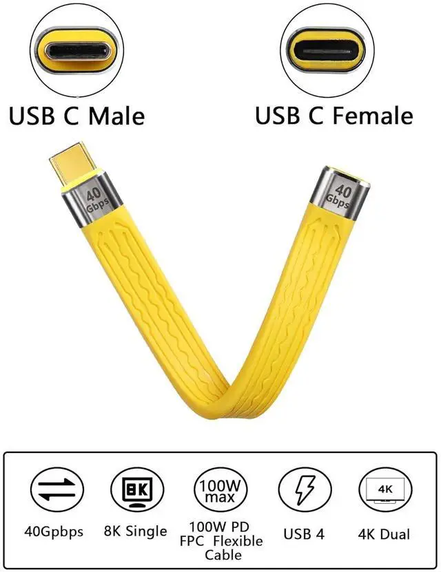 Alt view image 4 of 7 - BUCIER 40Gbps USB4 Type C Extension Cable 100W PD Fast Charging 8K USB C to USB C Flat Slim FPC Data Cable for Laptop & Phone (Male to Female)