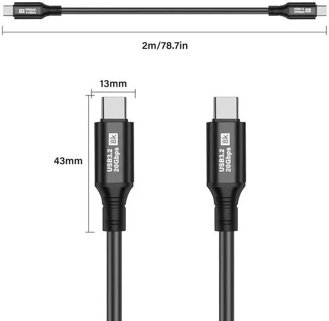 Alt view image 7 of 7 - BUCIER USB C to USB C Cable USB 3.2 Type C 20Gbps PD 100W 8K@60Hz Data Fast Charging Cable for Phone, Tablet, Other USB C Devices (2M)
