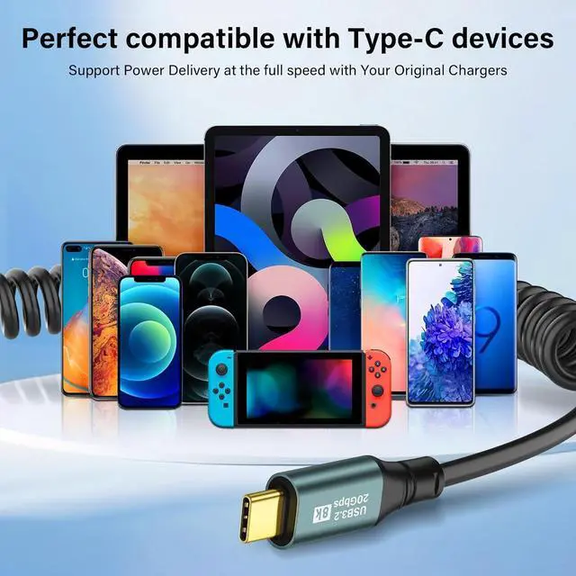 Alt view image 5 of 7 - BUCIER Coiled USB C to USB C Cable USB 3.2 Type C 20Gbps PD 100W 8K@60Hz Fast Charging Data Cable for Phone, Tablet and Other USB Devices C-1.8M