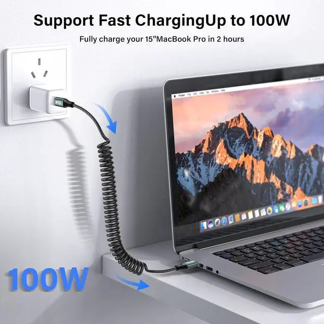 Alt view image 3 of 7 - BUCIER Coiled USB C to USB C Cable USB 3.2 Type C 20Gbps PD 100W 8K@60Hz Fast Charging Data Cable for Phone, Tablet and Other USB Devices C-1.8M