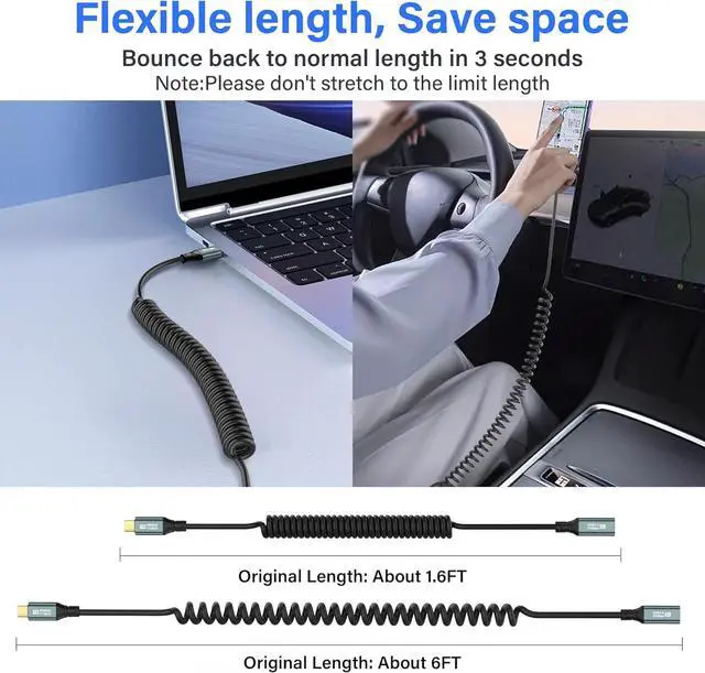 Alt view image 7 of 7 - BUCIER Coiled USB C to USB C Cable USB 3.2 Type C 20Gbps PD 100W 8K@60Hz Fast Charging Data Cable for Phone, Tablet and Other USB Devices C-1.8M