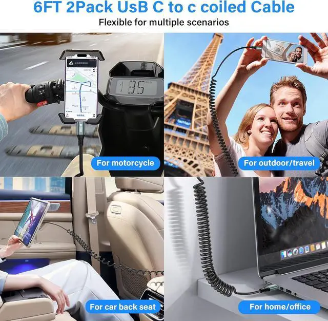 Alt view image 4 of 7 - BUCIER Coiled USB C to USB C Cable USB 3.2 Type C 20Gbps PD 100W 8K@60Hz Fast Charging Data Cable for Phone, Tablet and Other USB Devices C-1.8M