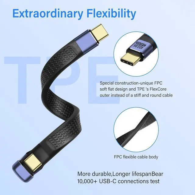 Alt view image 4 of 7 - BUCIER 40Gbps USB4 Type C Extension Cable 240W 8K PD Fast Charge USB C to USB C U-Shaped Flat Ultra Thin FPC Data Cable Suitable for Laptops and Mobile Phones