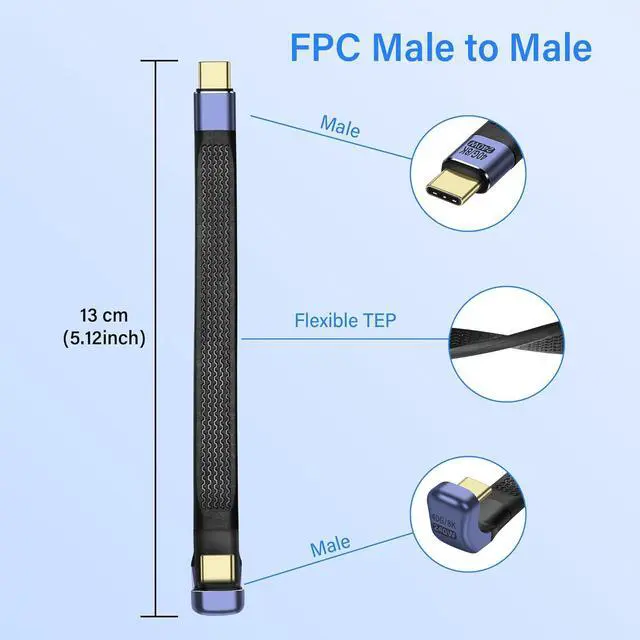 Alt view image 7 of 7 - BUCIER 40Gbps USB4 Type C Extension Cable 240W 8K PD Fast Charge USB C to USB C U-Shaped Flat Ultra Thin FPC Data Cable Suitable for Laptops and Mobile Phones