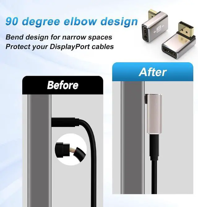 Alt view image 4 of 5 - BUCIER Displayport 1.4 Adapter 90 Degree DP Converter UP&Down 8K/60Hz Right Angle DP Displayport Cable Adapter Connector 4K/144Hz DP1.2 Compatible DP Male to Female Angled Extension Saver- 2Pack