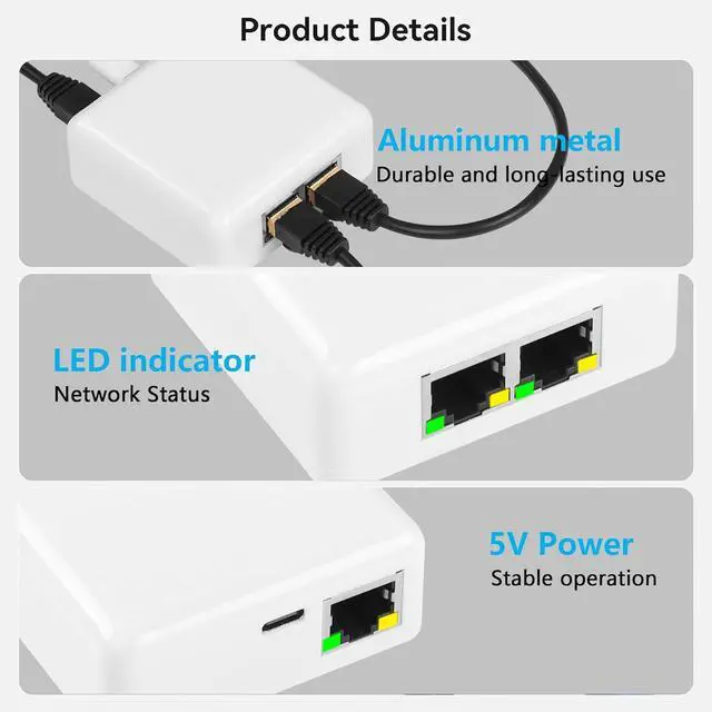 Alt view image 3 of 7 - BUCIER RJ45 Network Splitter Adapter, Gigabit Ethernet Splitter 1 to 2 Adapter, 1000Mbps RJ45 Network Extension Connector,Two Devices Share The Internet at The Same Time(White Gigabit 1 to 2)