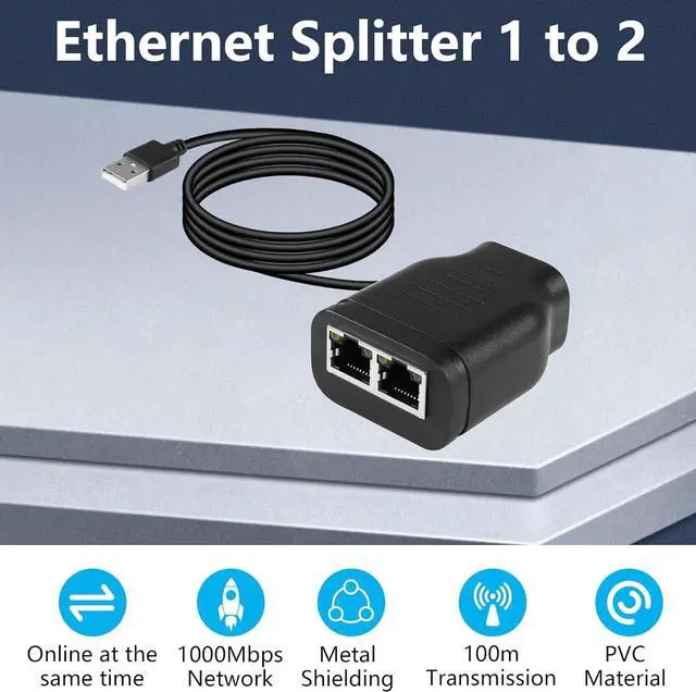 Alt view image 4 of 7 - BUCIER Gigabit Network Splitter Adapter,RJ45 1 to 2 High Speed 1000/100Mbps Ethernet Splitter with USB Power Port for Computer, Hub, Switch, Router, ADSL, Set-top Box, Digital TV, etc