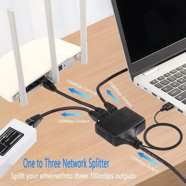 Alt view image 5 of 7 - BUCIER RJ45 Network Splitter Adapter, Ethernet Cable Splitter, 1 to 3 Internet Splitter 100Mbps High Speed LAN Network Splitter,3 Devices Share The Internet at The Same Time (Black Male 1 to 3)